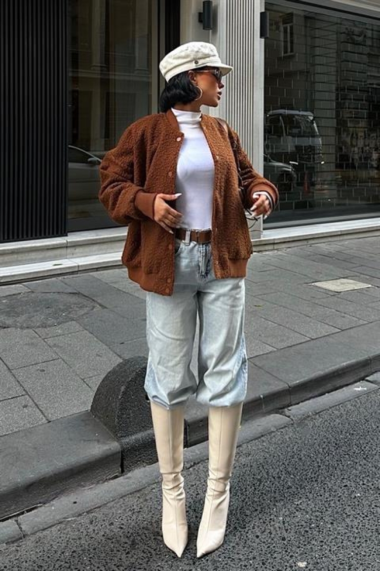 Curly Fur Lined Bomber Jacket