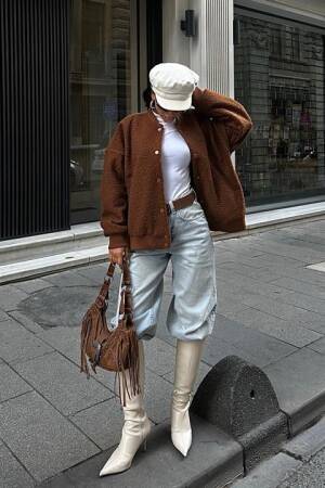 Curly Fur Lined Bomber Jacket - Sobe Istanbul - Globality Store - Women Clothes Wholesale Turkey
