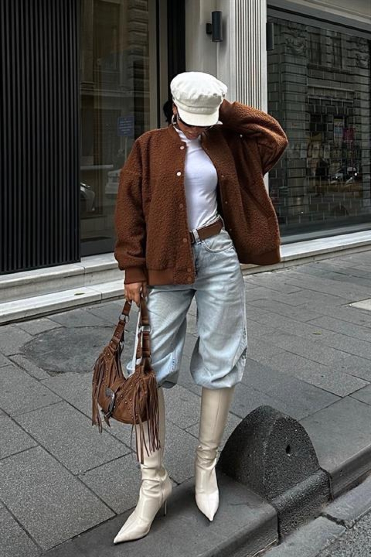 Curly Fur Lined Bomber Jacket