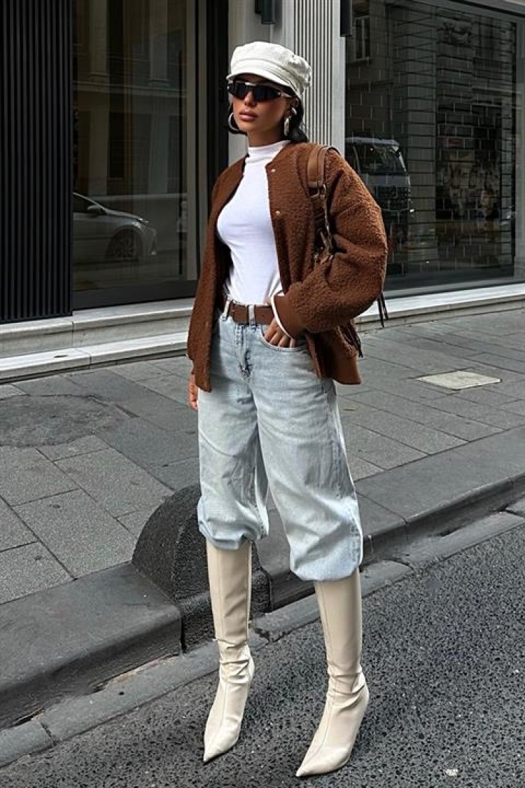 Curly Fur Lined Bomber Jacket