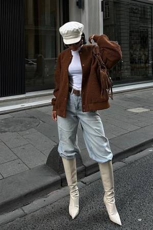 Curly Fur Lined Bomber Jacket - Sobe Istanbul - Globality Store - Women Clothes Wholesale Turkey