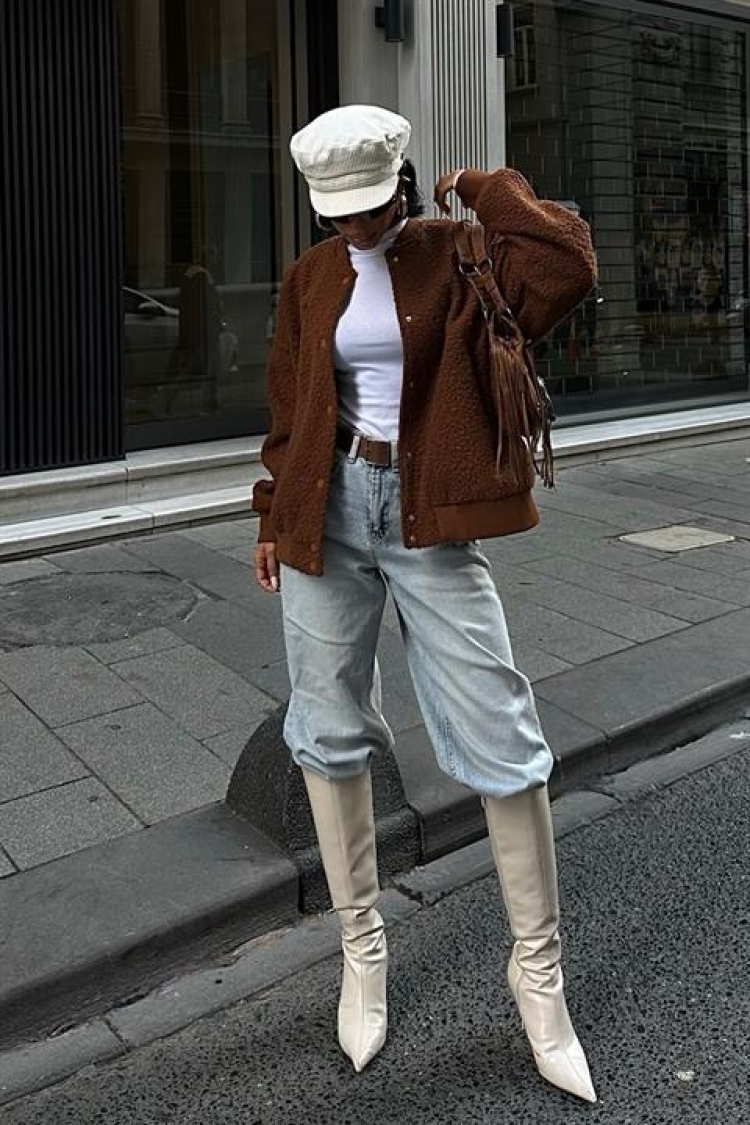 Curly Fur Lined Bomber Jacket