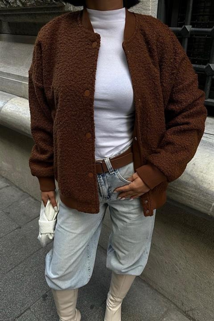 Curly Fur Lined Bomber Jacket - Sobe Istanbul - Globality Store - Women Clothes Wholesale Turkey
