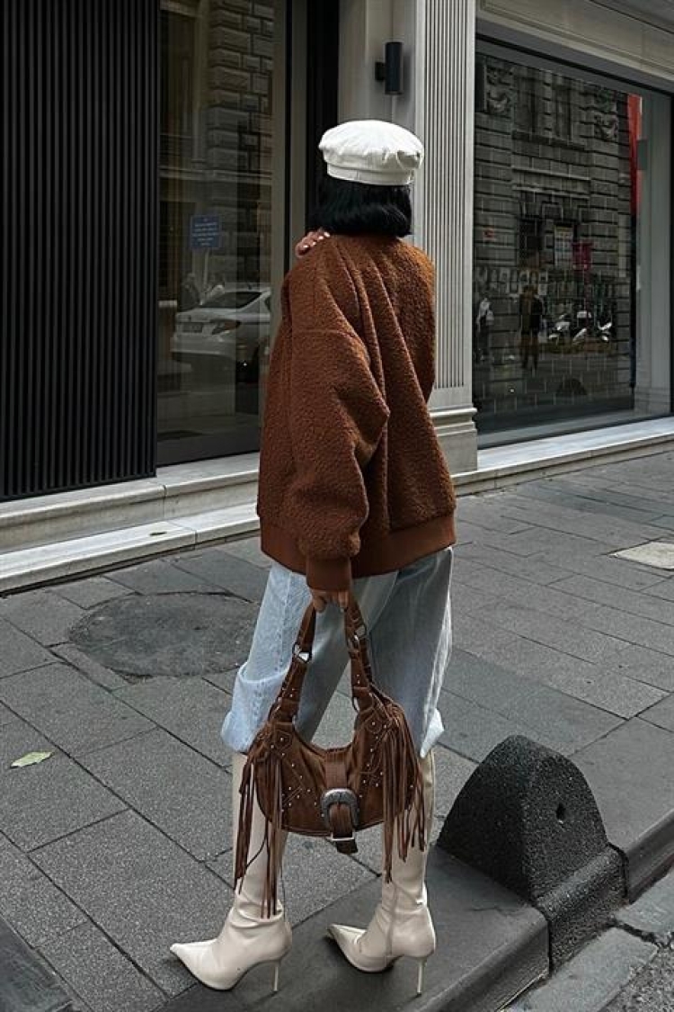 Curly Fur Lined Bomber Jacket