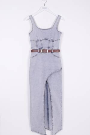 Asymmetrical Detailed Denim Dress With Straps And Cups - XLove - Globality Store - Women Clothes Wholesale Turkey