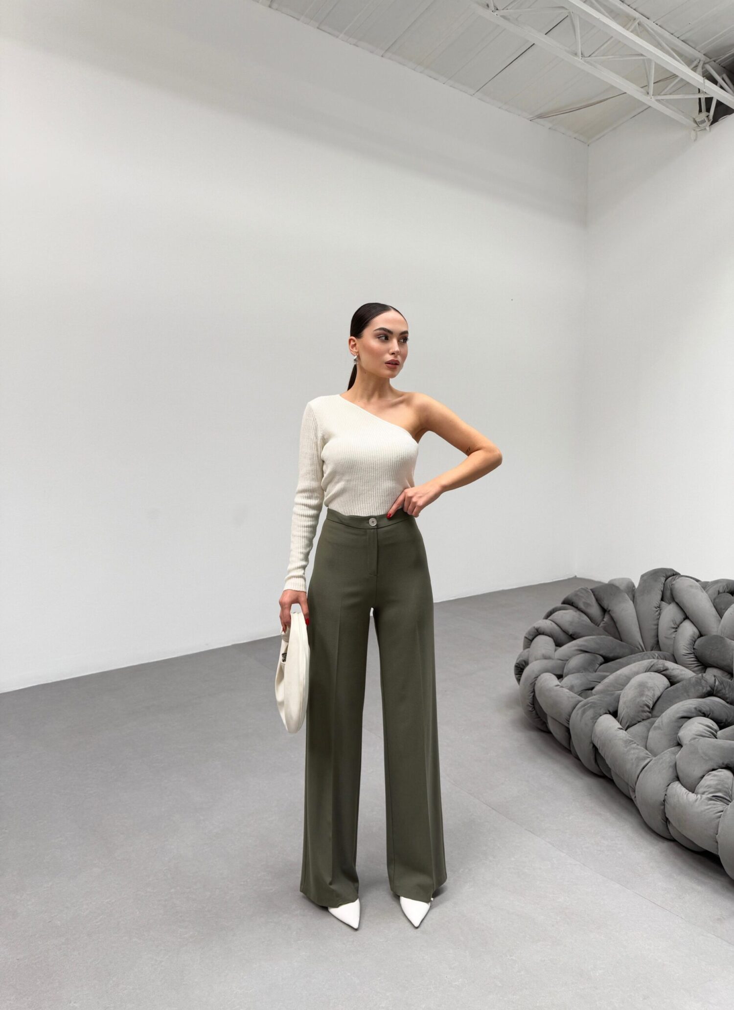 230 Gr Poly Viscose Lycra Metal Button Palazzo Trousers - Ouz Fashion - Globality Store - Women Clothes Wholesale Turkey