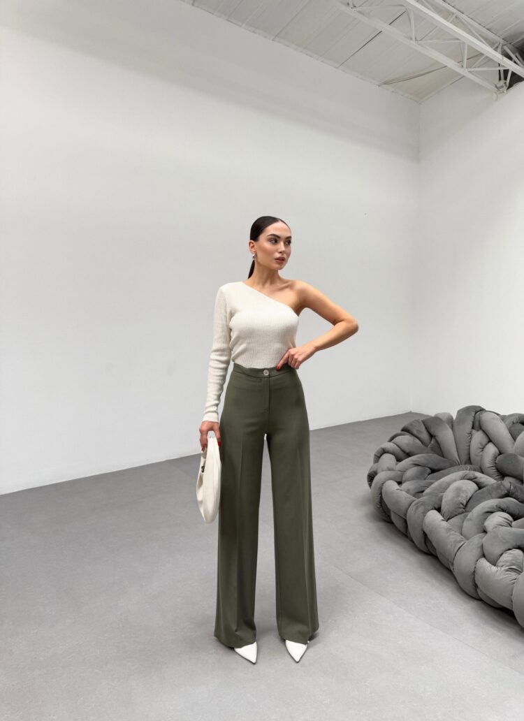 230 Gr Poly Viscose Lycra Metal Button Palazzo Trousers - Ouz Fashion - Globality Store - Women Clothes Wholesale Turkey