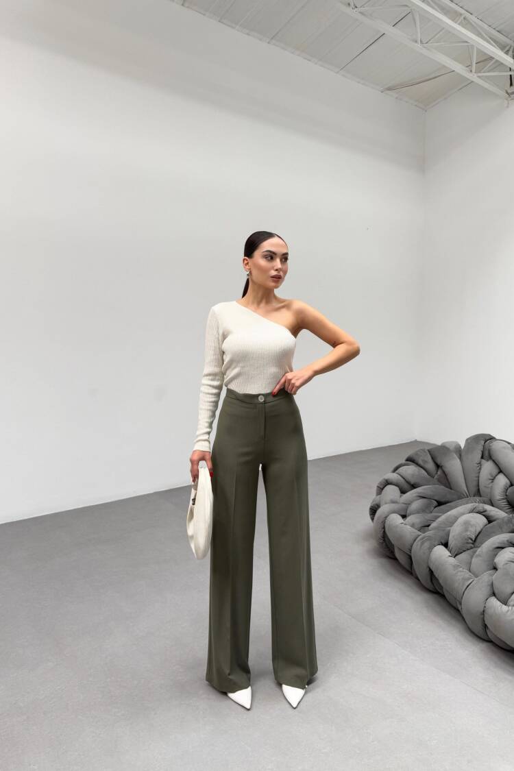 230 Gr Poly Viscose Lycra Metal Button Palazzo Trousers - Ouz Fashion - Globality Store - Women Clothes Wholesale Turkey