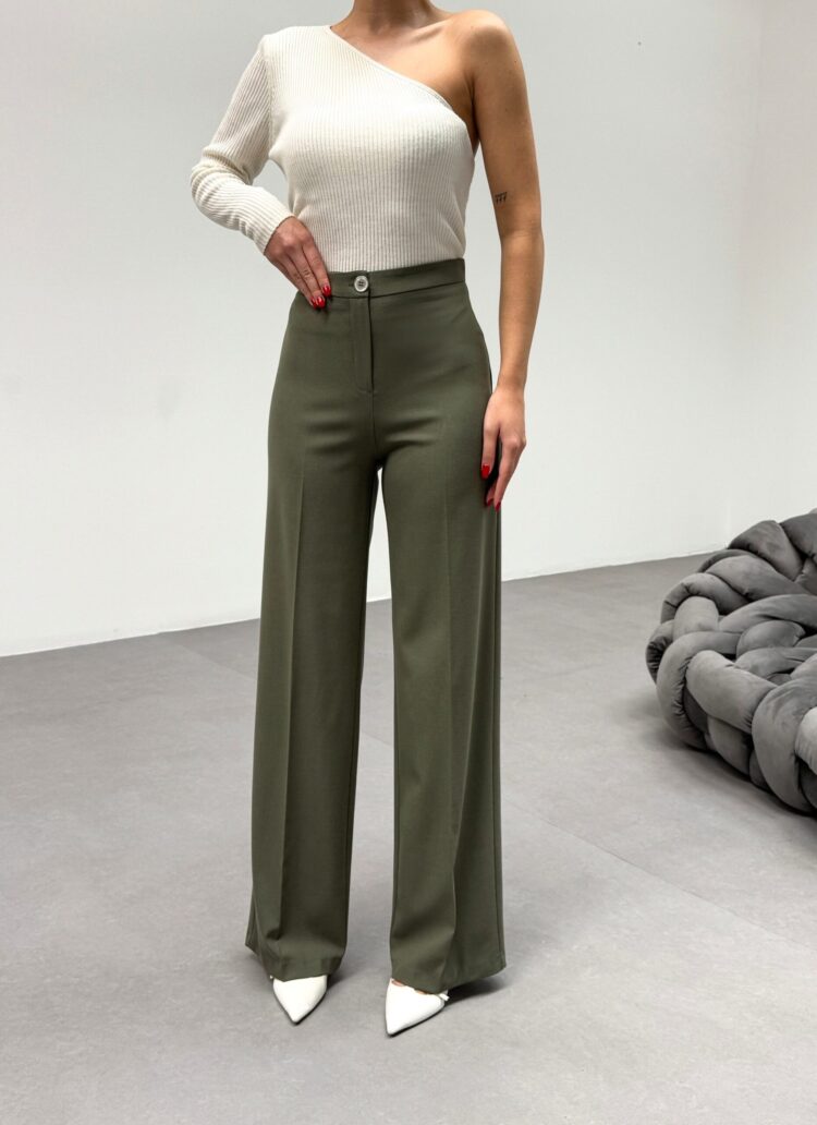 230 Gr Poly Viscose Lycra Metal Button Palazzo Trousers