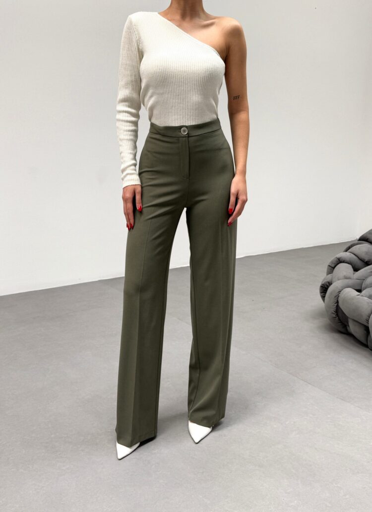 230 Gr Poly Viscose Lycra Metal Button Palazzo Trousers