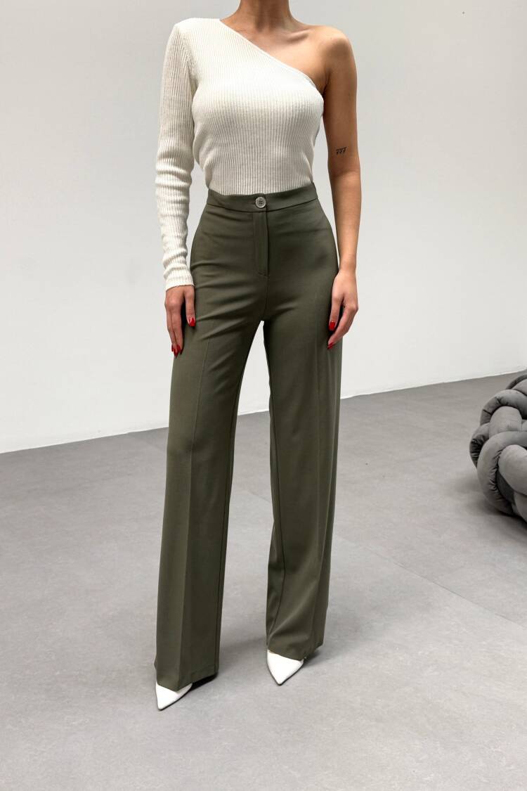230 Gr Poly Viscose Lycra Metal Button Palazzo Trousers