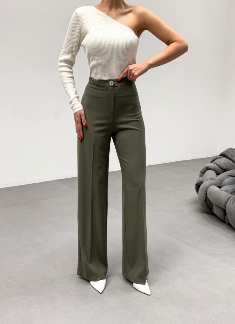 230 Gr Poly Viscose Lycra Metal Button Palazzo Trousers