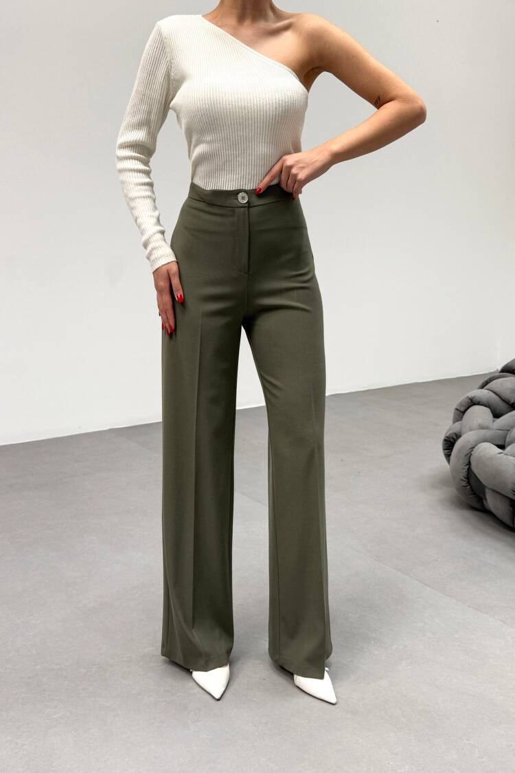 230 Gr Poly Viscose Lycra Metal Button Palazzo Trousers