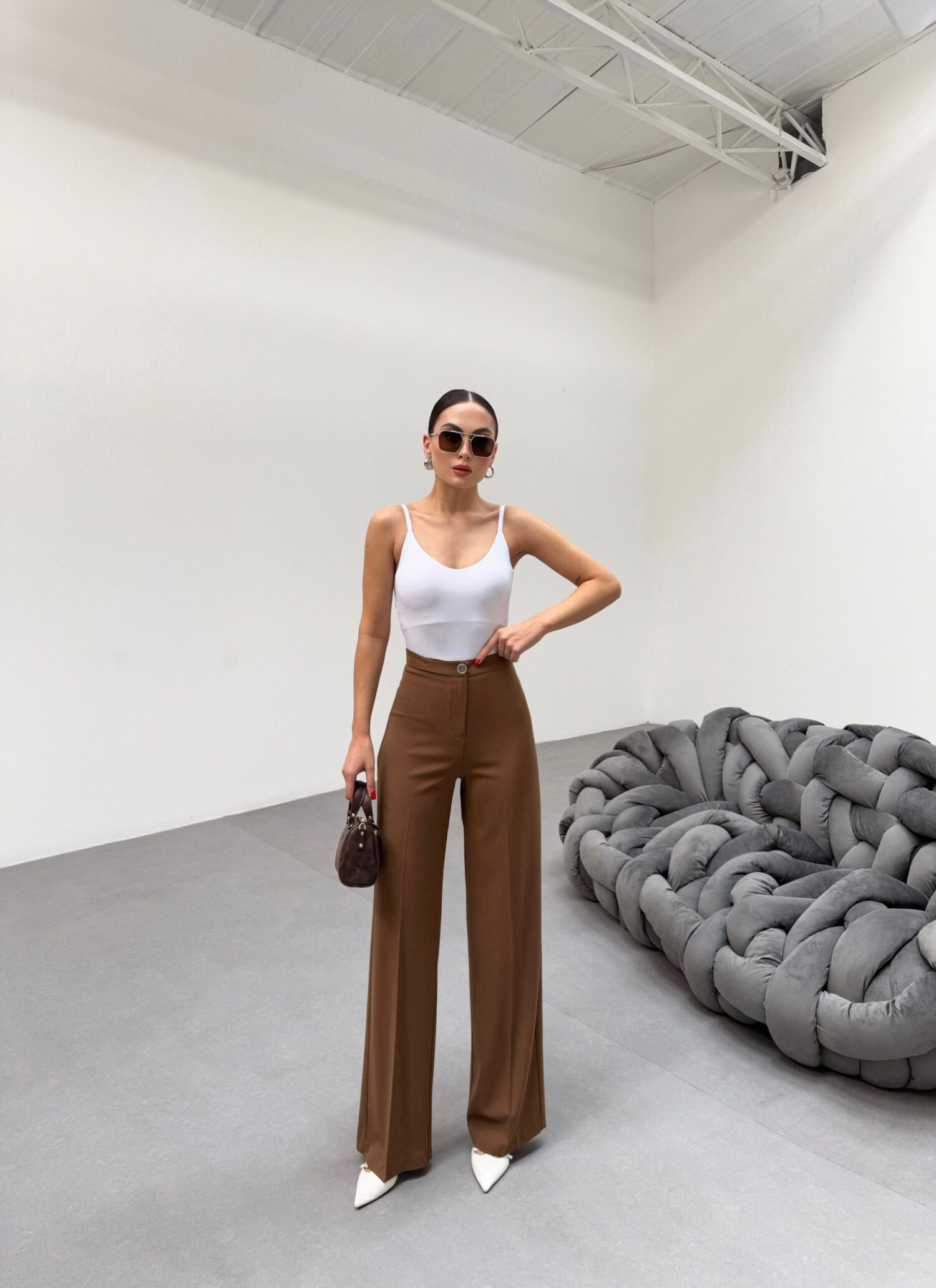 Metal Button Palazzo Trousers - Ouz Fashion - Globality Store - Women Clothes Wholesale Turkey
