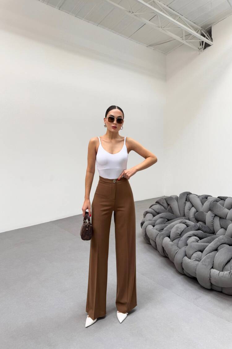 Metal Button Palazzo Trousers - Ouz Fashion - Globality Store - Women Clothes Wholesale Turkey