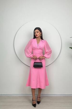 Sleeves Chiffon Atlas Dress - Brand: Miss Janell - Women's Clothing Wholesale - Globality Store