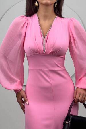 Sleeves Chiffon Atlas Dress - Brand: Miss Janell - Women's Clothing Wholesale - Globality Store