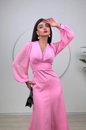 Sleeves Chiffon Atlas Dress - Brand: Miss Janell - Women's Clothing Wholesale - Globality Store