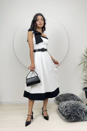 One Shoulder Bow Belted Dress - Miss Janell - Globality Store - Women Clothes Wholesale Turkey