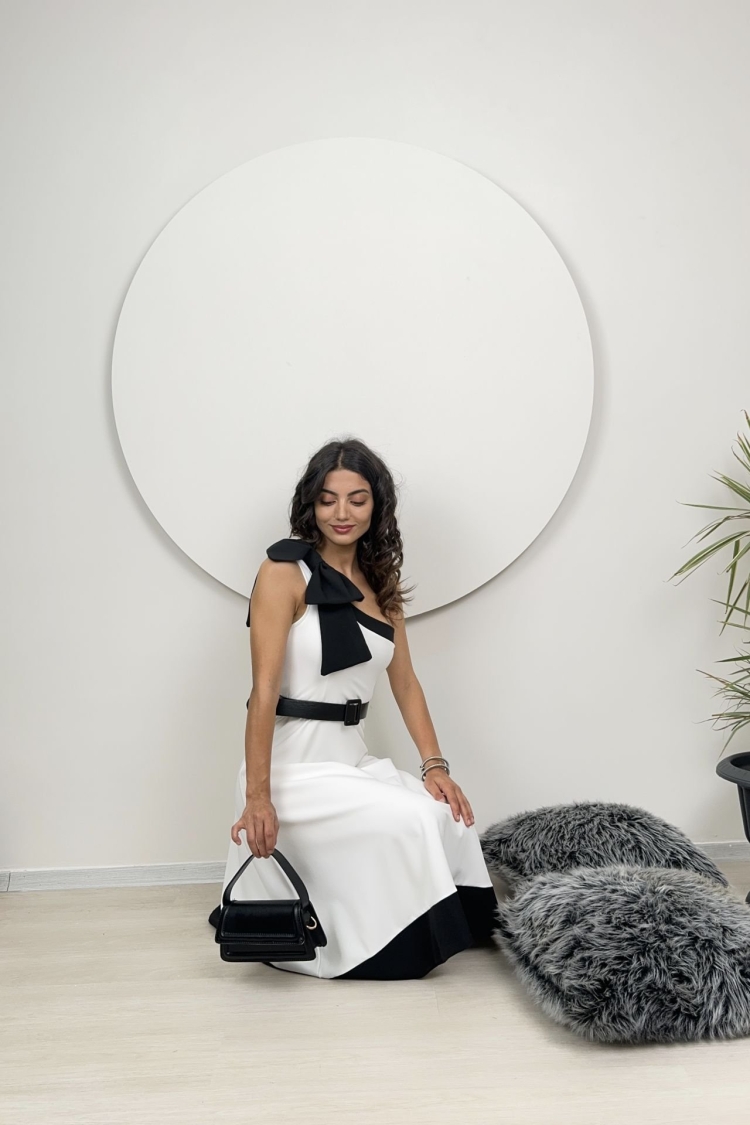 One Shoulder Bow Belted Dress