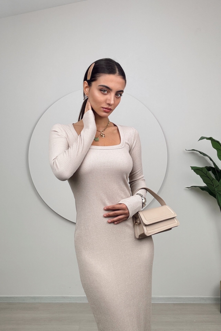 U Neck Knitted Dress - Miss Janell - Globality Store - Women Clothes Wholesale Turkey