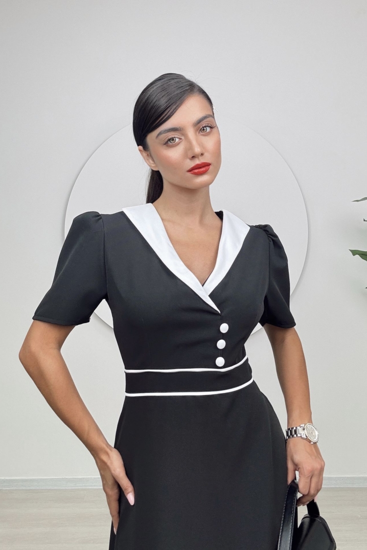 Atlas Midi Dress With Collar Detail - Miss Janell - Globality Store - Women Clothes Wholesale Turkey