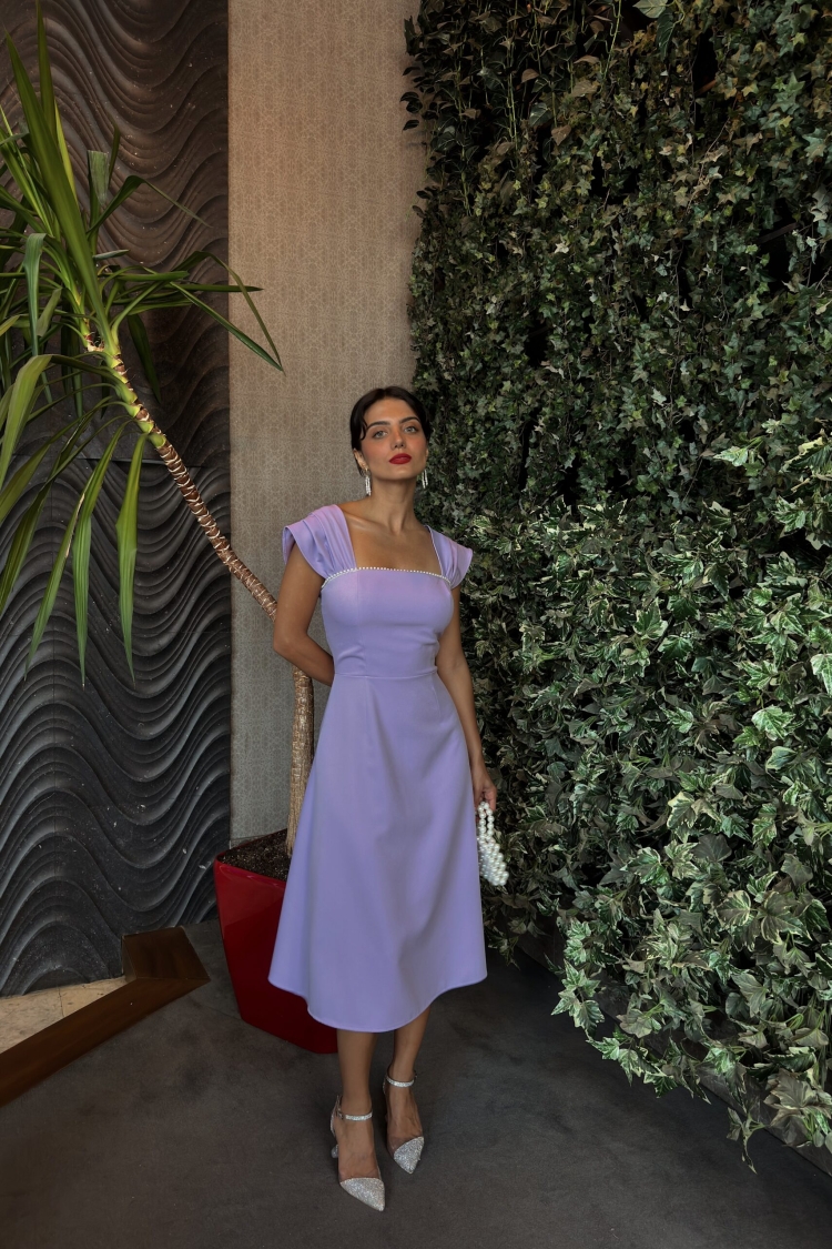 Chest Stripe Pearl Detail Dress - Miss Janell - Globality Store - Women Clothes Wholesale Turkey