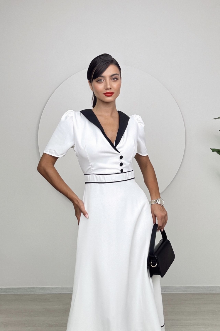 Atlas Midi Dress With Collar Detail - Miss Janell - Globality Store - Women Clothes Wholesale Turkey