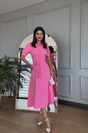 Baby Collar Belted Midi Dress - Brand: Miss Janell - Women's Clothing Wholesale - Globality Store