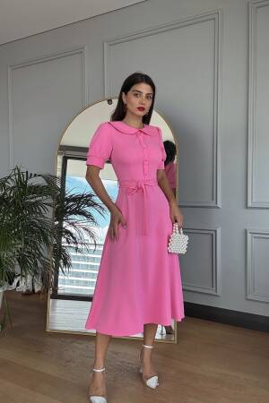 Baby Collar Belted Midi Dress - Brand: Miss Janell - Women's Clothing Wholesale - Globality Store
