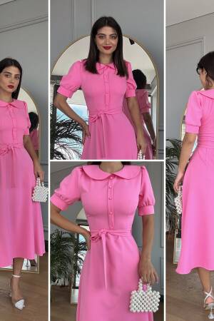 Baby Collar Belted Midi Dress - Brand: Miss Janell - Women's Clothing Wholesale - Globality Store