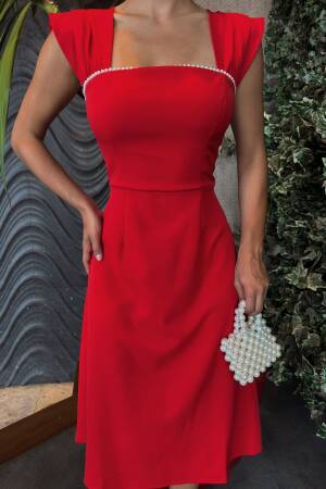 Chest Stripe Pearl Detail Dress - Miss Janell - Globality Store - Women Clothes Wholesale Turkey