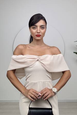 Strapless Chiffon Garnished Atlas Glop Dress - Miss Janell - Globality Store - Women Clothes Wholesale Turkey