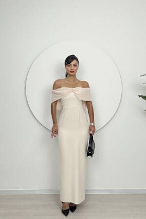 Strapless Chiffon Garnished Atlas Glop Dress - Miss Janell - Globality Store - Women Clothes Wholesale Turkey