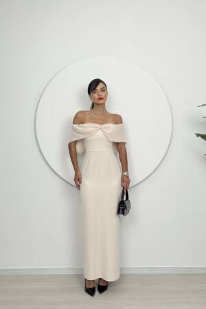 Strapless Chiffon Garnished Atlas Glop Dress - Miss Janell - Globality Store - Women Clothes Wholesale Turkey