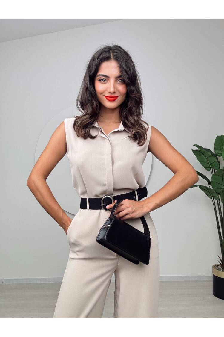 Belt Detail Mango Pattern Jumpsuit - Miss Janell - Globality Store - Women Clothes Wholesale Turkey
