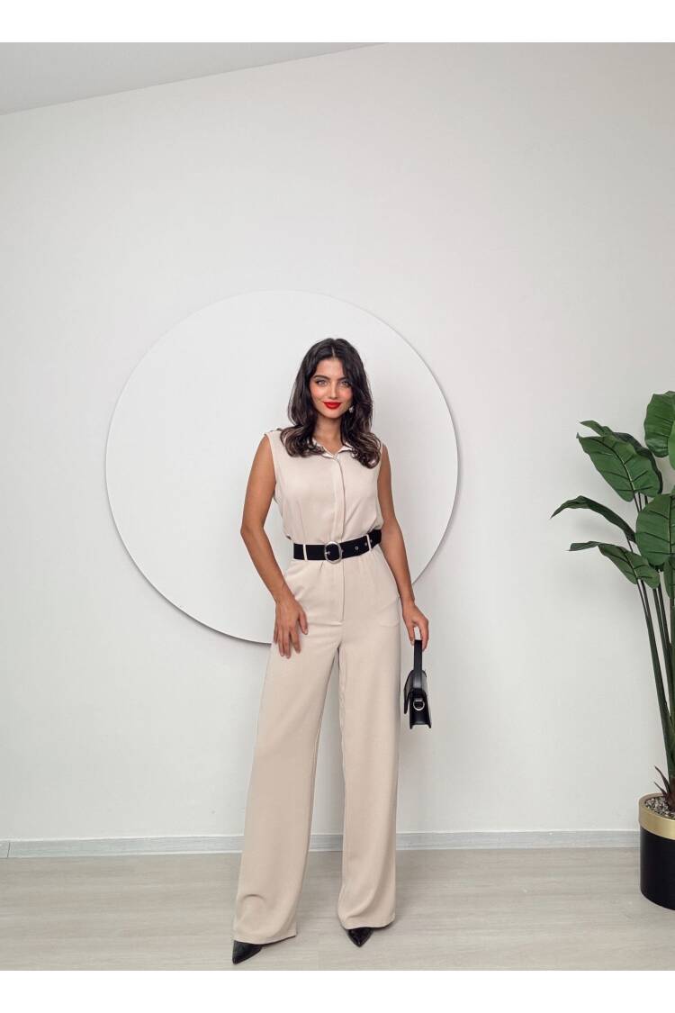 Belt Detail Mango Pattern Jumpsuit