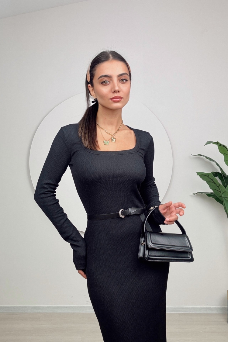 U Neck Knitted Dress - Miss Janell - Globality Store - Women Clothes Wholesale Turkey