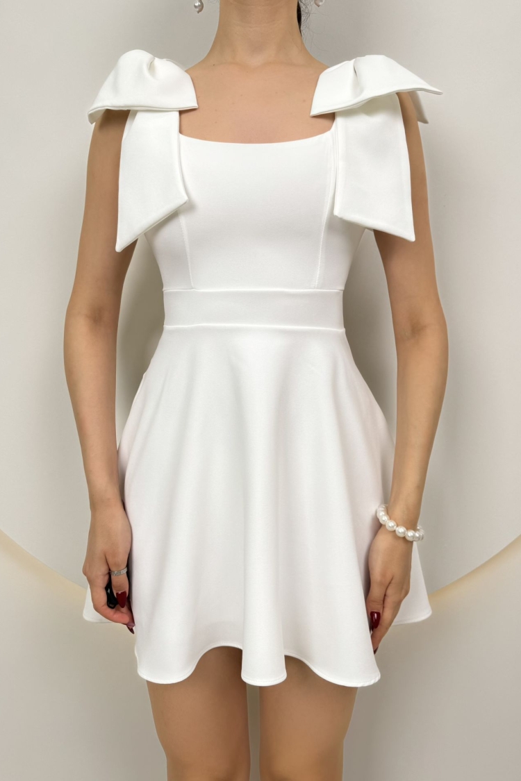 Two Shoulder Bow Detail Mini Dress