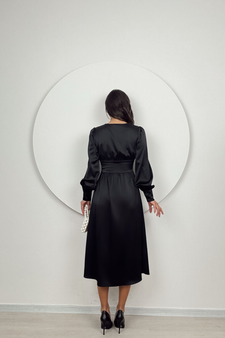 Ögüs Ruffle Front Buttoned Satin Dress