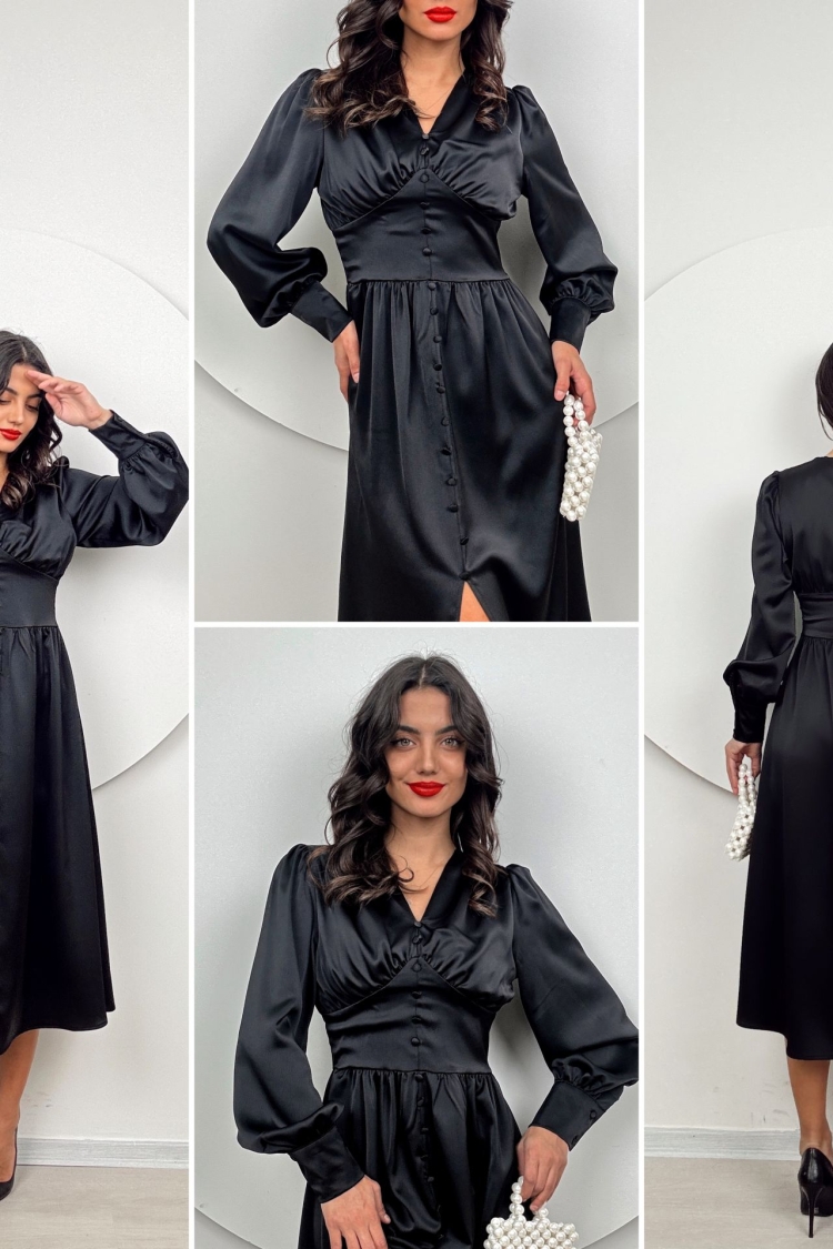 Ögüs Ruffle Front Buttoned Satin Dress
