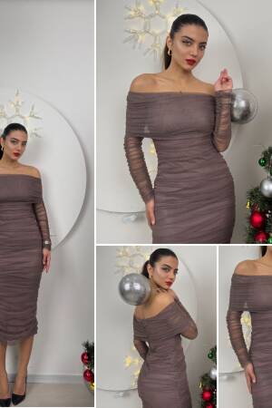 Strapless Ruffle Long Sleeve Tulle Dress - Miss Janell - Globality Store - Women Clothes Wholesale Turkey