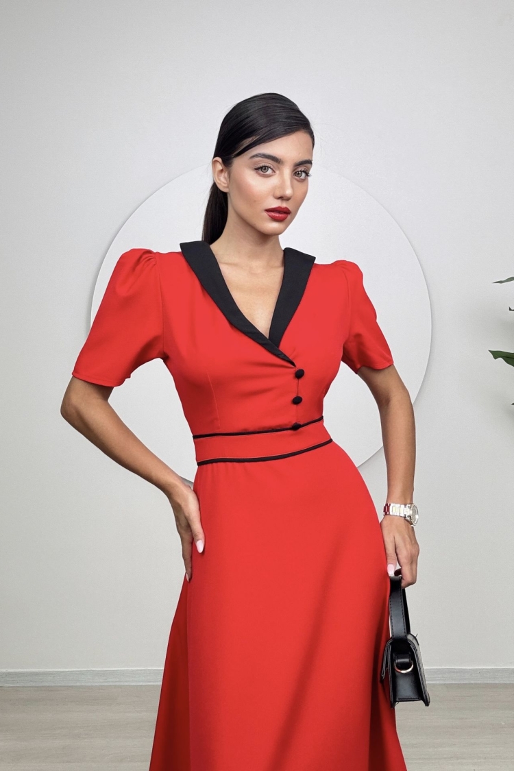 Atlas Midi Dress With Collar Detail - Miss Janell - Globality Store - Women Clothes Wholesale Turkey