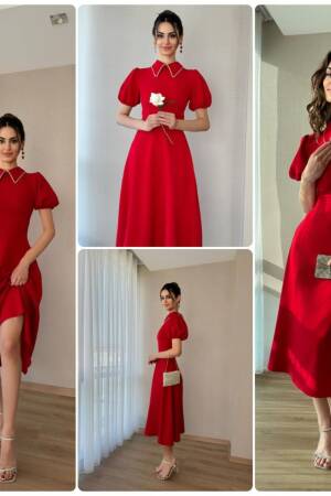 Collar Stone Stripe Maxi Size Atlas Dress - Miss Janell - Globality Store - Women Clothes Wholesale Turkey