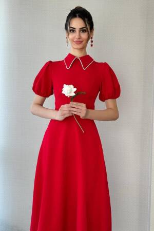 Collar Stone Stripe Maxi Size Atlas Dress - Miss Janell - Globality Store - Women Clothes Wholesale Turkey