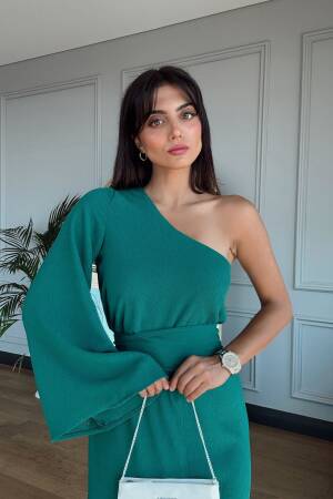 One Shoulder Crinkle Fringe Dress - Miss Janell - Globality Store - Women Clothes Wholesale Turkey
