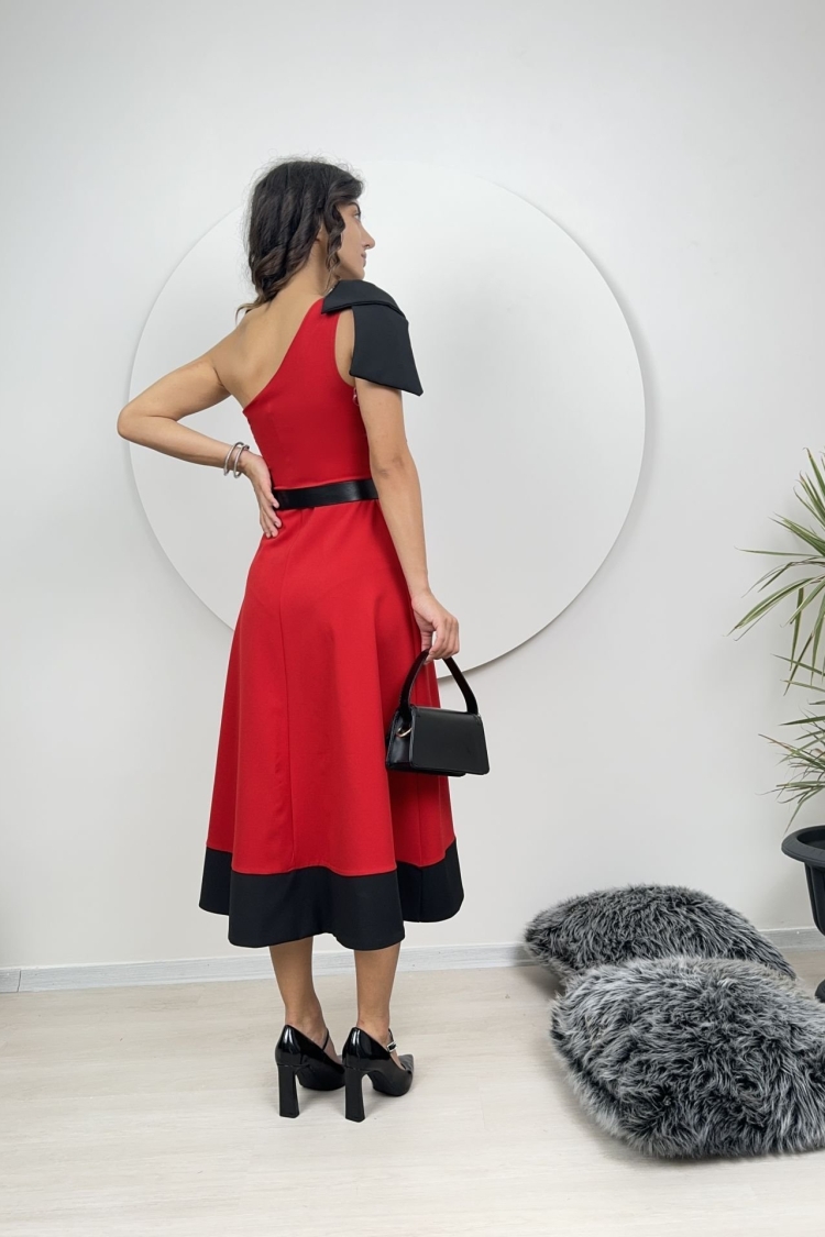 One Shoulder Bow Belted Dress