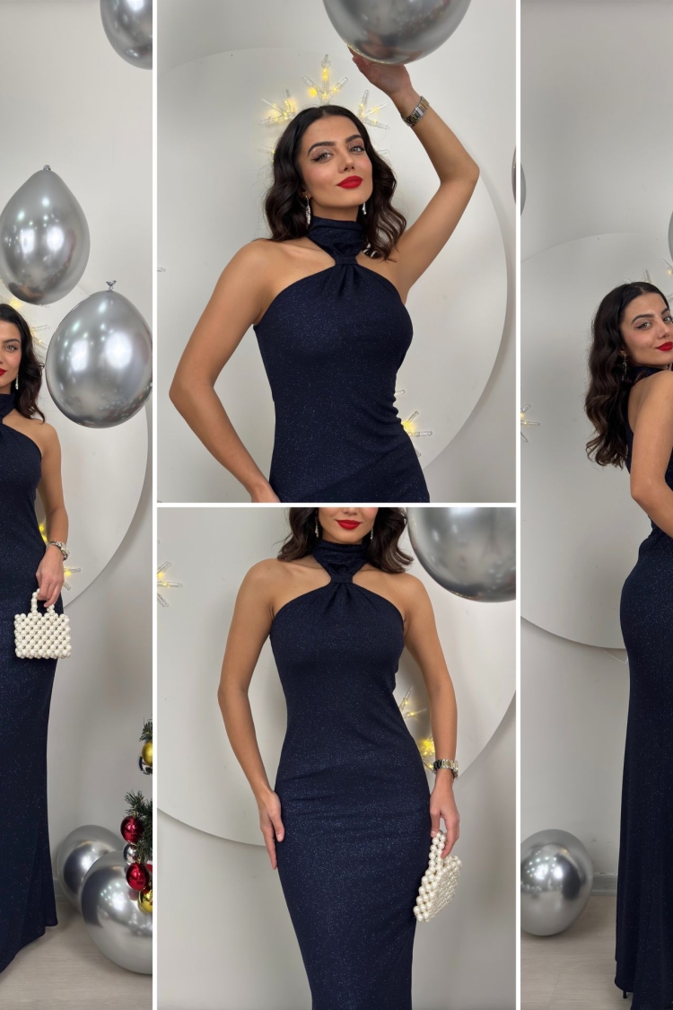 Collar Detailed Double-breasted Long Dress