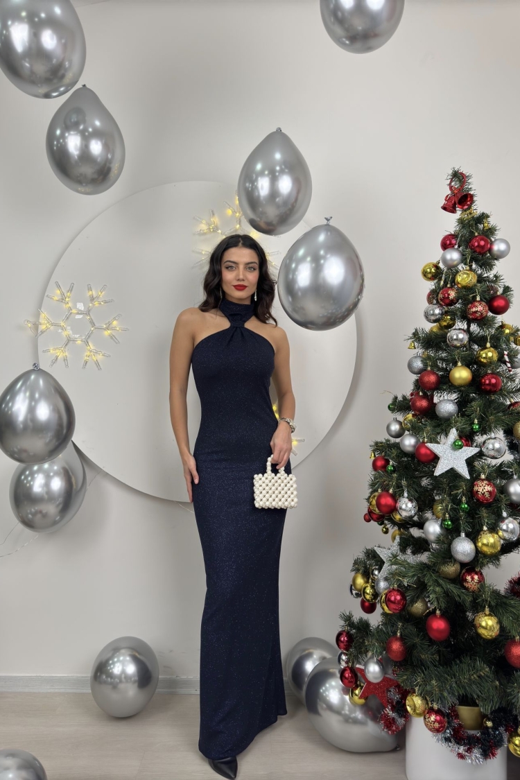 Collar Detailed Double-breasted Long Dress