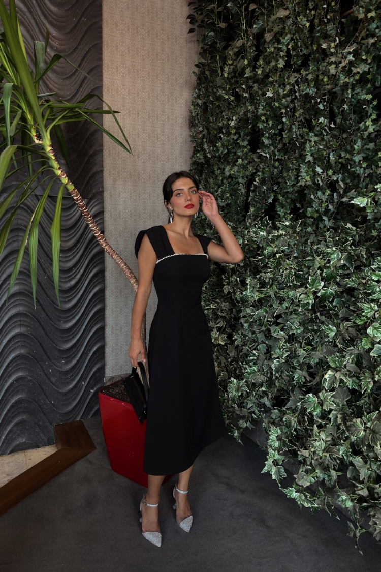 Chest Stripe Pearl Detail Dress